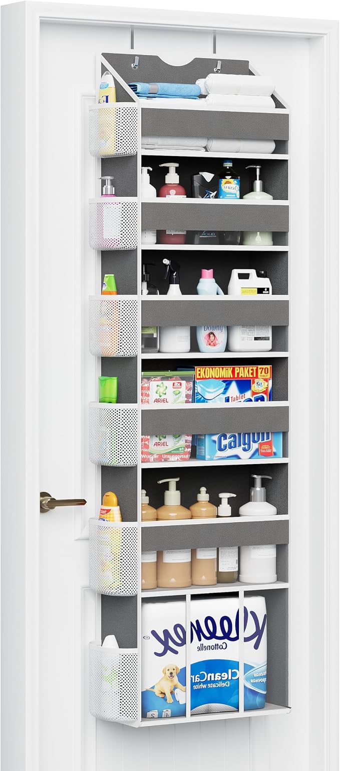 Over The Door Organizer with 6 Large Clear Pockets 12 Mesh Side Pockets - 50LB - Image 8