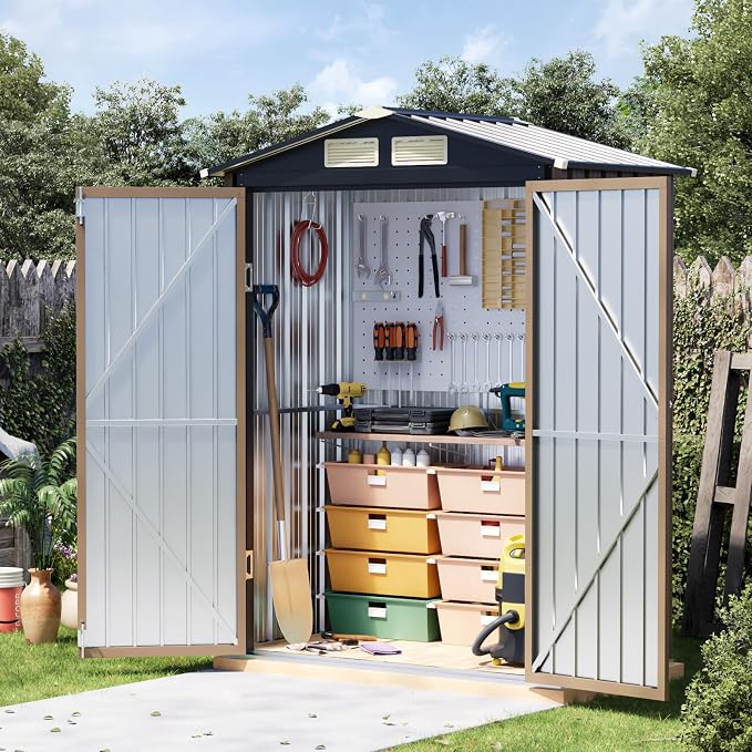 5x3 FT Outdoor Metal Storage Shed, Double Door, 1 Clear Window, Tool Shed - Image 7