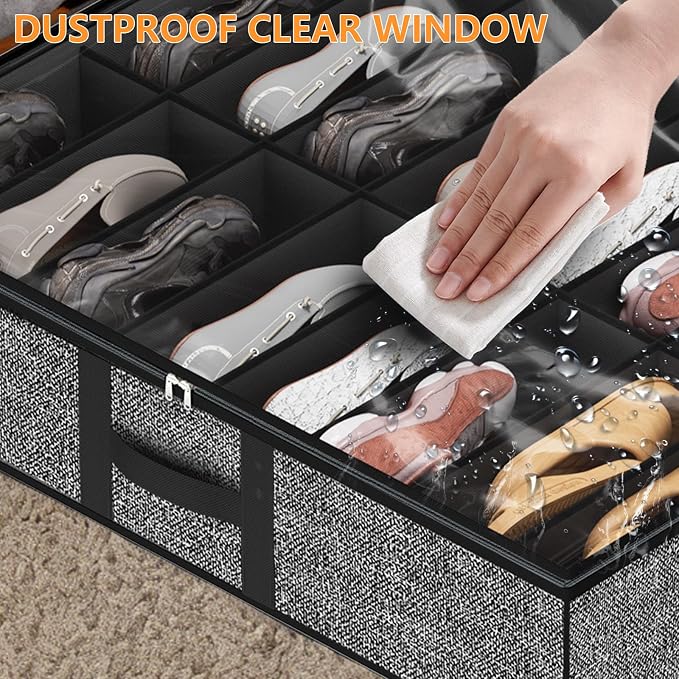 homyfort Under Bed Shoe Storage Organizer Fits 16 Pairs Shoes and 4 Pairs Boots - Image 3