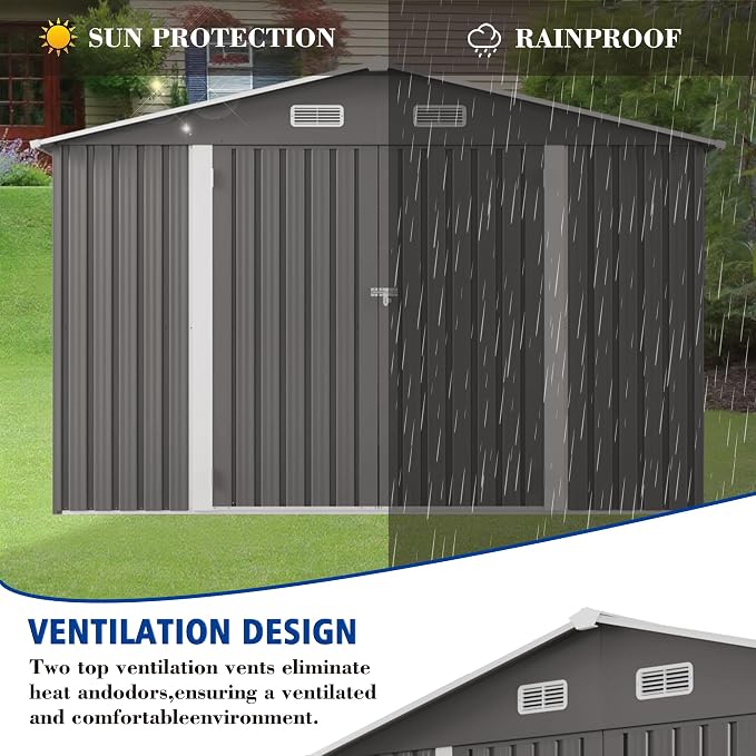 Metal Storage Shed, 10 X 8 FT Lockable Outdoor Tool Shed - Image 4
