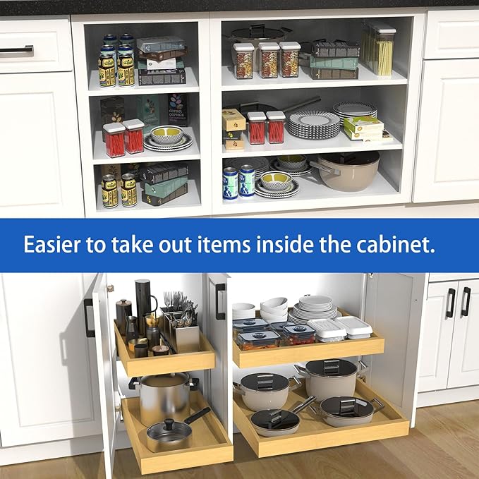 Wooden Pull out Cabinet Organizer 21" W x 21" D x 4.3" H, Heavy Duty Slide Out - Image 5