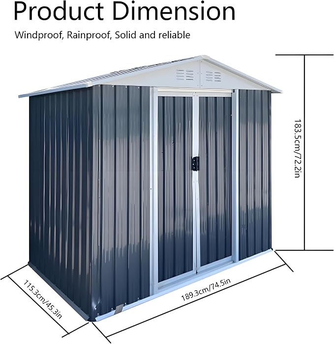 6FT x 4FT Outdoor Sheds Storage Anti-Corrosion Utility Tool House - Image 6