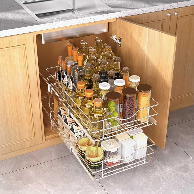 Pull Out Cabinet Organizer, 2 Tier Soft Close Slide Out Drawer - Image 2