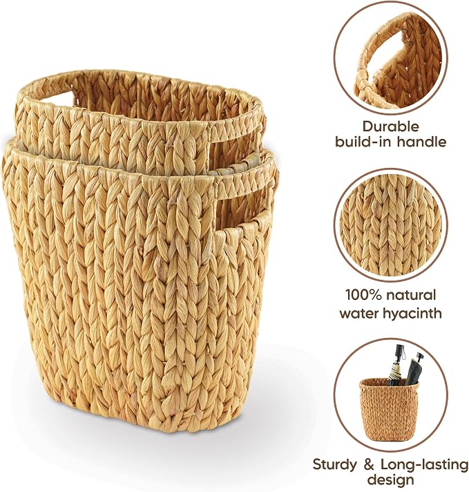 GREENATURAL Wicker Trash Can, Handwoven Water Hyacinth Waste Basket, Wicker - Image 4