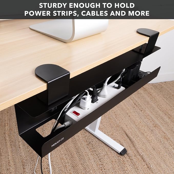 Mount-It! Clamp-On Under Desk Cable Management Tray – No-Drill Metal Cable - Image 3