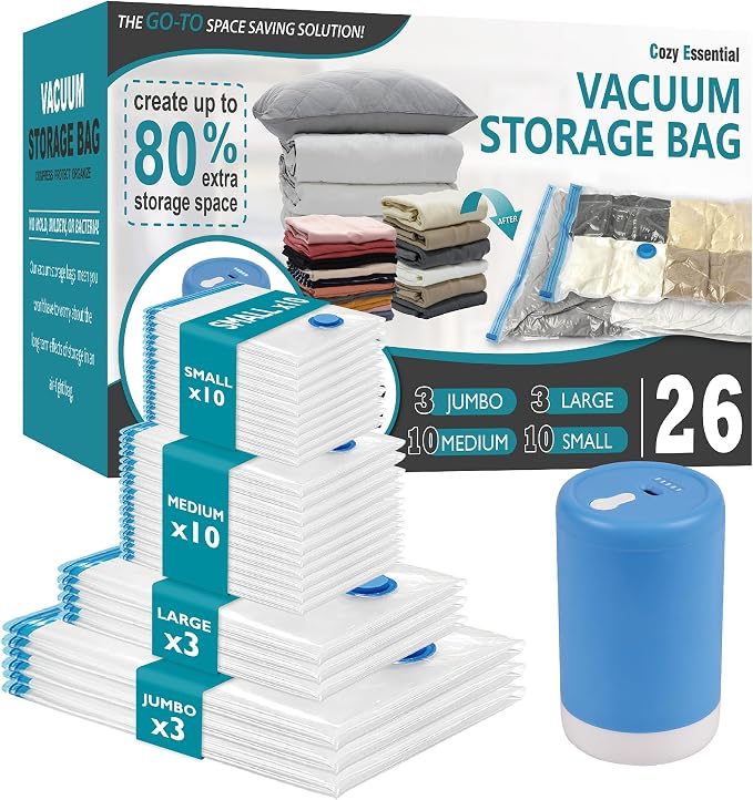 26 Pack Vacuum Storage Bags by CozyEssential