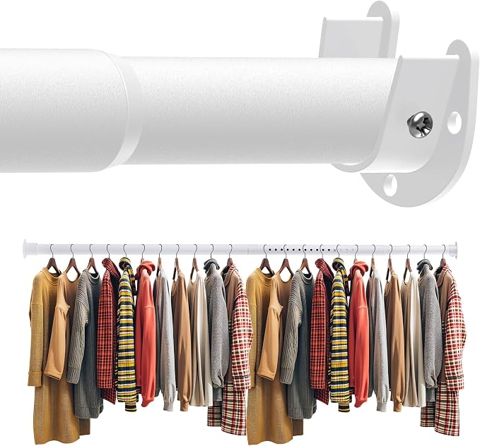 Closet Rod 17-39 Inches, Adjustable Heavy Duty Metal White Closet Rods by Unknown