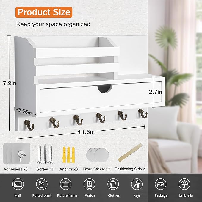 Key and Mail Holder for Wall, Mail Organizer Wall Mount - Image 6