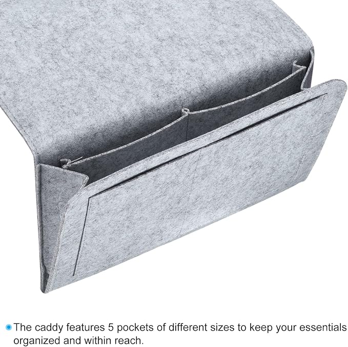 PATIKIL 11in Bedside Caddy, Bed Caddy Bedside Organizer Hanging 5 Pocket Soft - Image 3