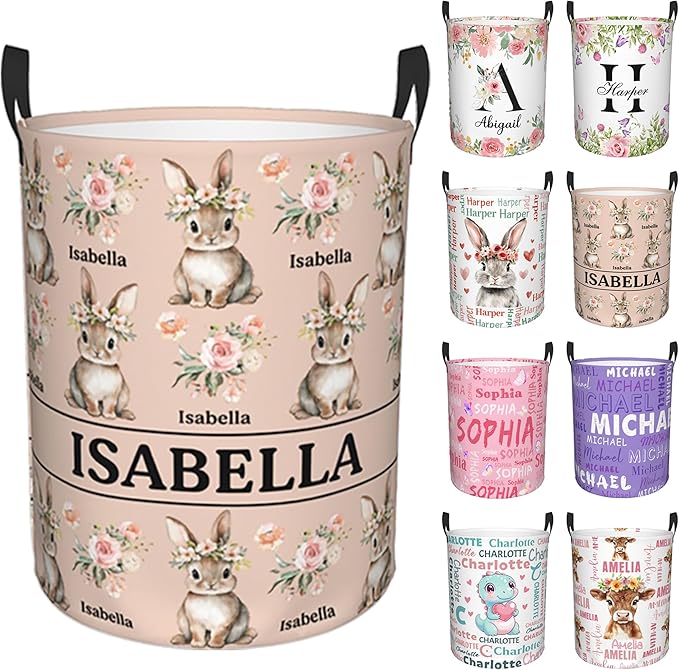 Custom Name Laundry Hamper, Personalized Rabbit Laundry Basket by Kirendle