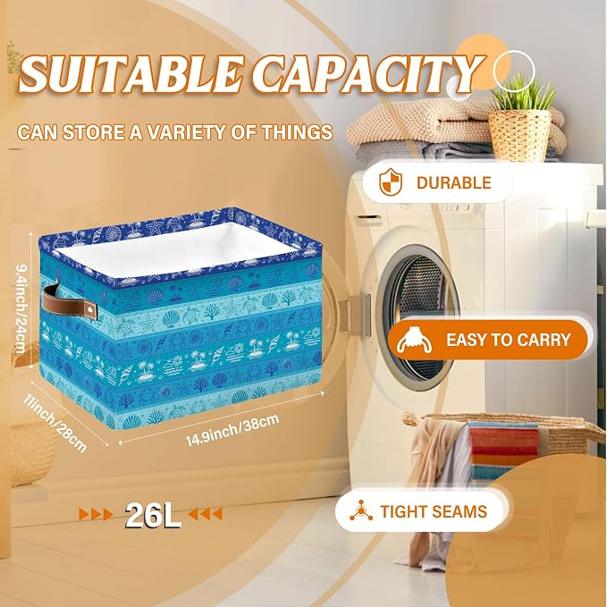 Rectangle Blue Ocean Nursery Storage Basket, Collapsible Storage Box Bin - Image 2
