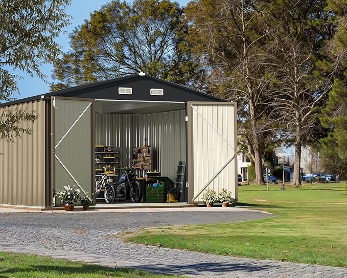 Greesum 10x10FT Outdoor Storage Shed, Utility Tool Shed Metal Storage Garden - Image 3