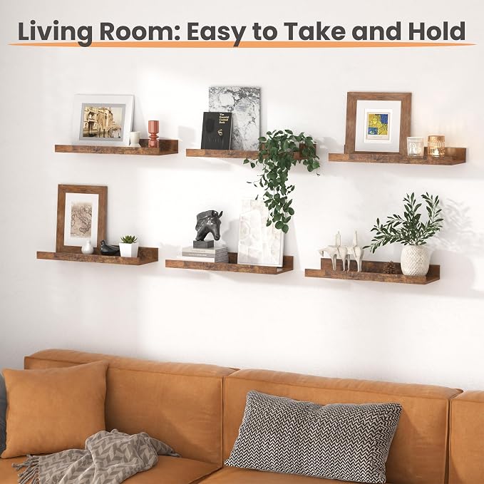 upsimples Floating Shelves for Wall, Wall Shelves for Decor Storage Set of 6 - Image 6