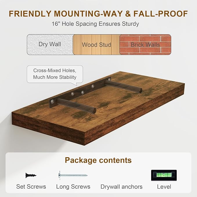 Fun Memories Floating Shelves, 8 Inch Deep Floating Shelves, Rustic Wood - Image 5