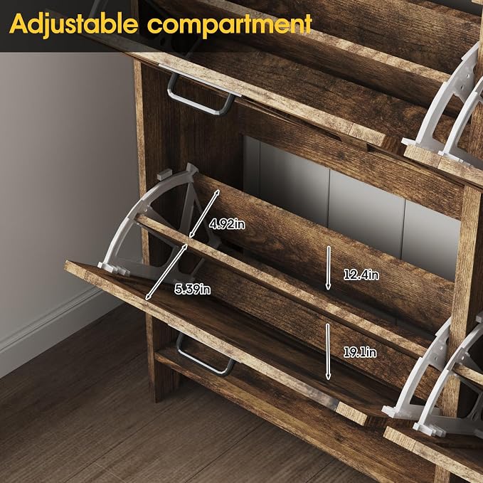 Shoe Cabinet with 4 Flip Drawers & 2 Drawers, Farmhouse Shoe Storage Cabinet - Image 6