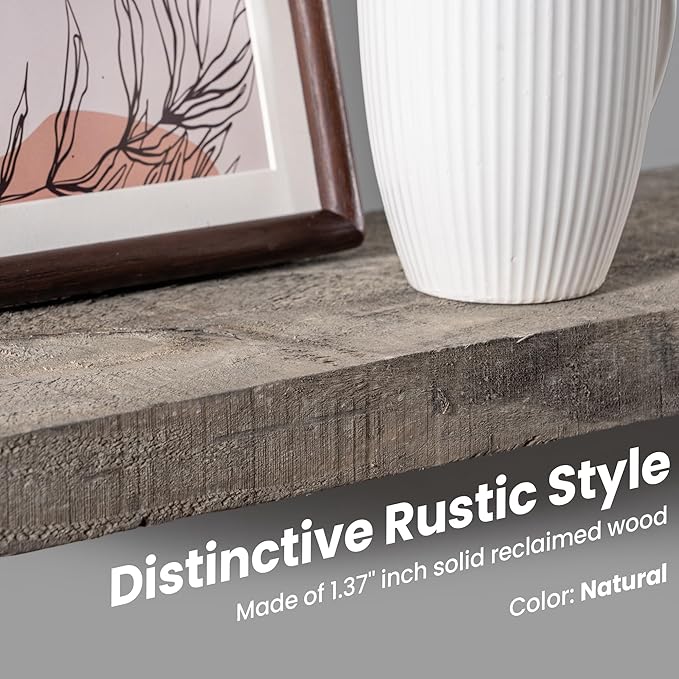 Floating Shelves, 8 Inch Deep Rustic Solid Reclaimed Wood Wall Shelves - Image 5