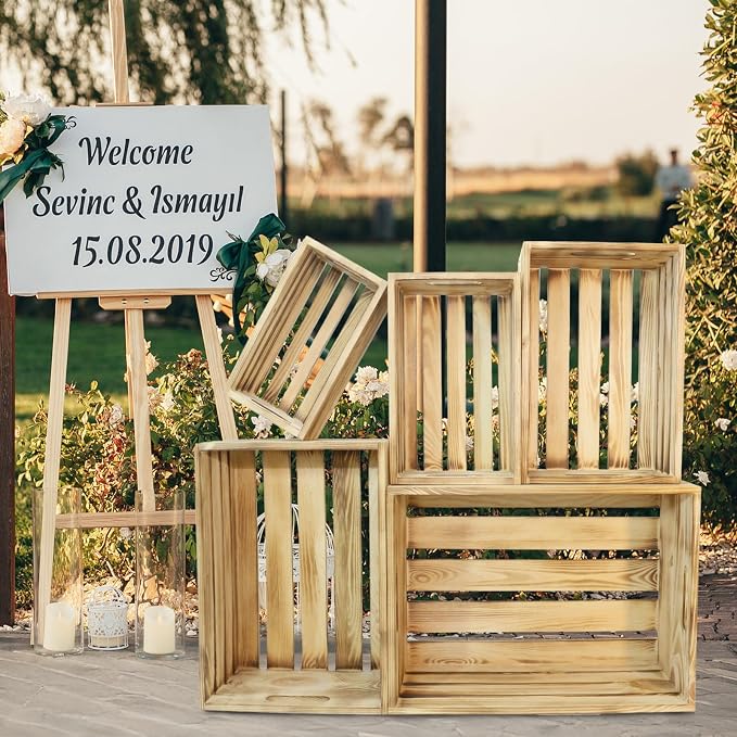 5 Pcs Decorative Wood Crates for Display, 5 Size Large Farmhouse Wooden Basket - Image 4
