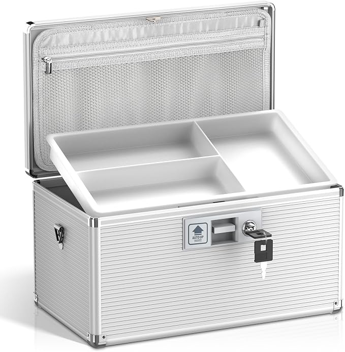Medicine Lock Box with Key, Alluminum Alloy Box by Lockbako