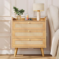 Rattan Night Stand with Charging Station, End Tables with 3 Drawer Dresser by MECHYIN