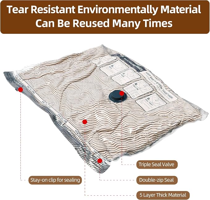 12 Pack Travel Vacuum Bags for Clothing, Compression Seal Packing Cubes for - Image 9