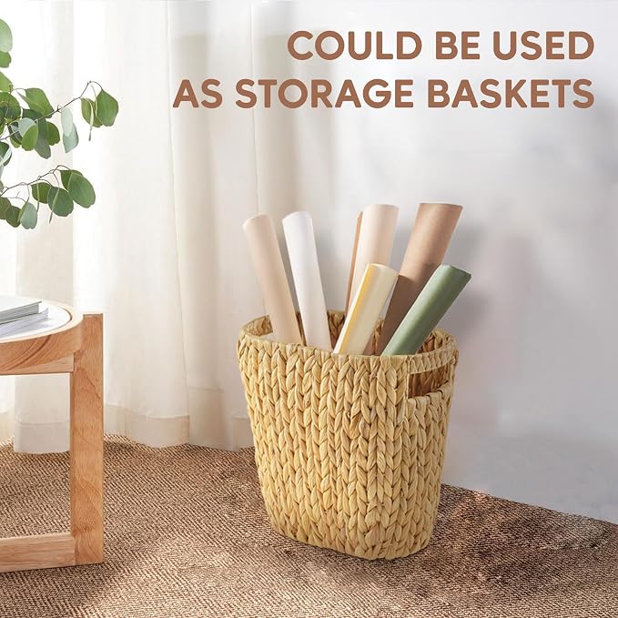 GREENATURAL Wicker Trash Can, Handwoven Water Hyacinth Waste Basket, Wicker - Image 6