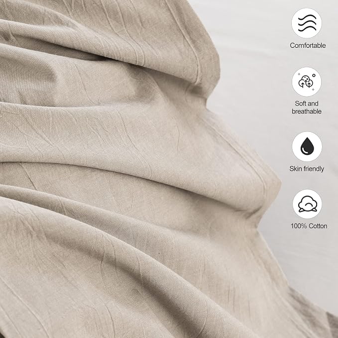 MooMee Bedding Pillowcases Pack of 4 100% Washed Cotton Linen Like Textured - Image 5