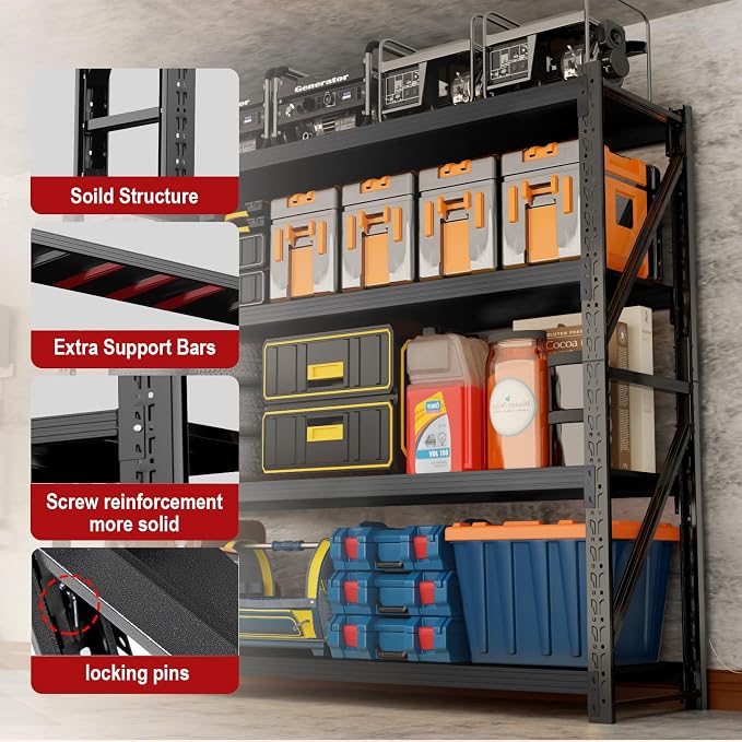 5000LBS Garage Shelving Heavy Duty, 59” W Storage Shelves, 4-Tier Adjustable - Image 3