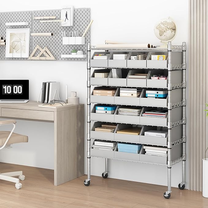 6-Tier Classics Heavy-Duty Bin Rack, Industrial Solid Steel Wire Shelving - Image 2