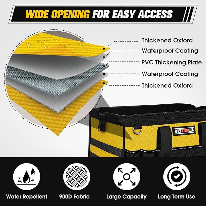 16-Inch Heavy Duty Tool Bag, 19-Pockets Tool Box Organizer, Portable Toolbag - Image 5