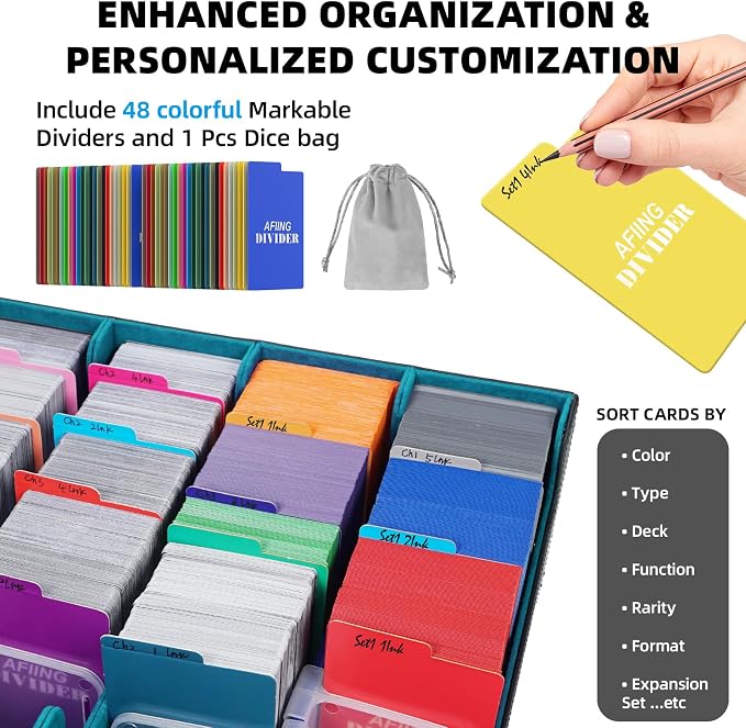 AFIING 4-Row Trading Card Storage Box – Holds 3200+ Cards, 48 Dividers & 4 - Image 3