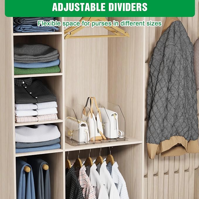 Bag & Purse Organizer for Closet, 4 Sets Adjustable Clear Handbag Storage Shelf - Image 7