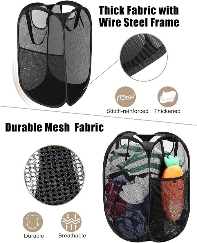 HOUSE AGAIN Mesh Popup Laundry Hamper, Collapsible Laundry Basket, Foldable Pop - Image 4