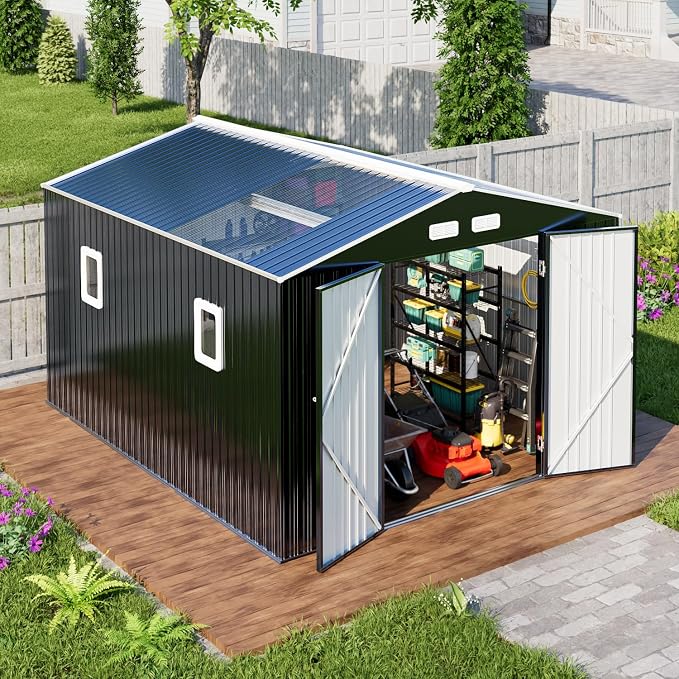 ​​10x12 Metal Shed with Floor Frame Kit & Reinforced Construction by WACASA