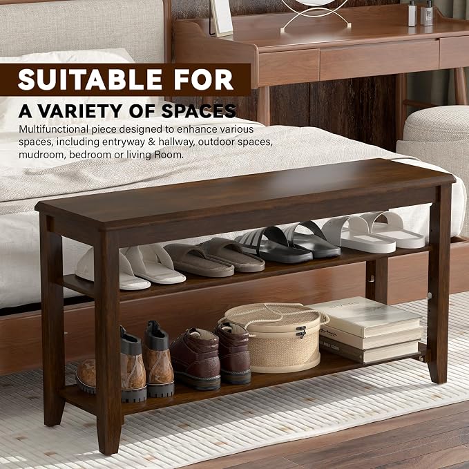 Shoe Bench Storage Rubberwood, Entryway Bench - Image 6