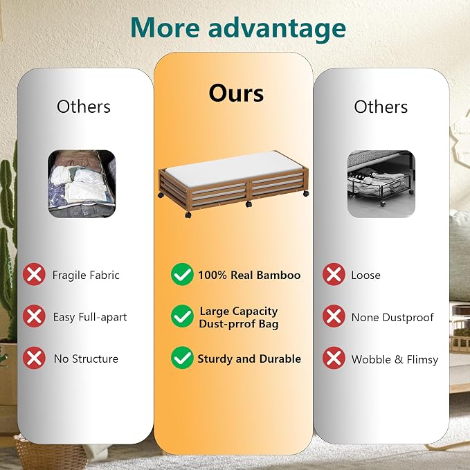 Bamboo Under Bed Storage Containers- Underbed Organizer - Image 4