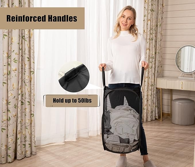 HOUSE AGAIN Mesh Popup Laundry Hamper, Collapsible Laundry Basket, Foldable Pop - Image 3