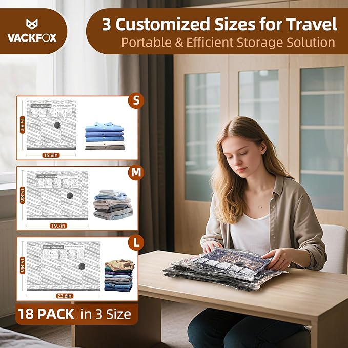 18 Pack Travel Vacuum Bags for Clothing, Compression Seal Packing Cubes for - Image 2