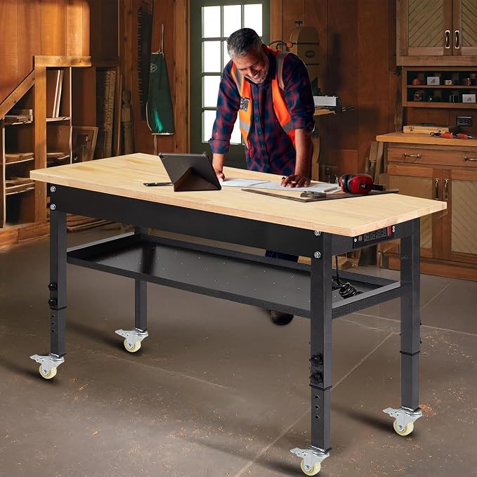 48"/60'' Adjustable Workbench, Rubber Wood Top Work Bench Heavy-Duty Work Table - Image 8