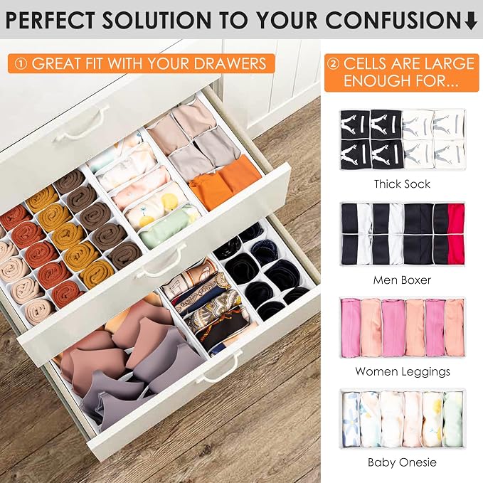 Criusia Drawer Organizer Clothes, 8 Pack Dresser Organizer Bins - Image 2