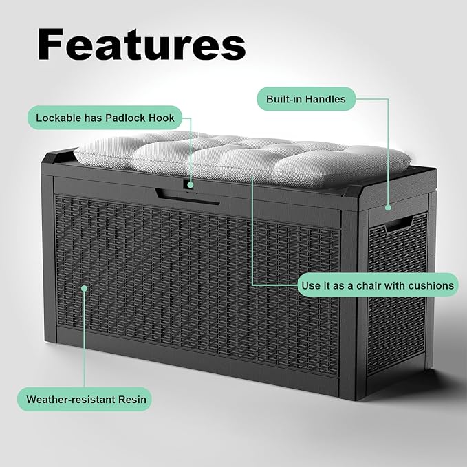 60 Gallon Waterproof Resin Deck Box, UV Resistant Outdoor Storage - Image 6