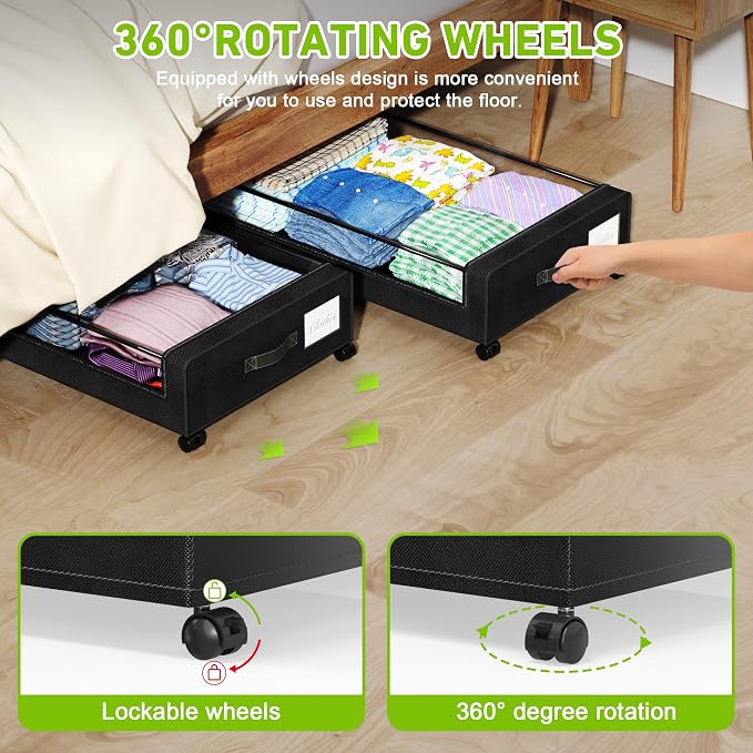 Under Bed Storage with Wheels, XXL 60L Under the Bed Storage Bins, Underbed - Image 3