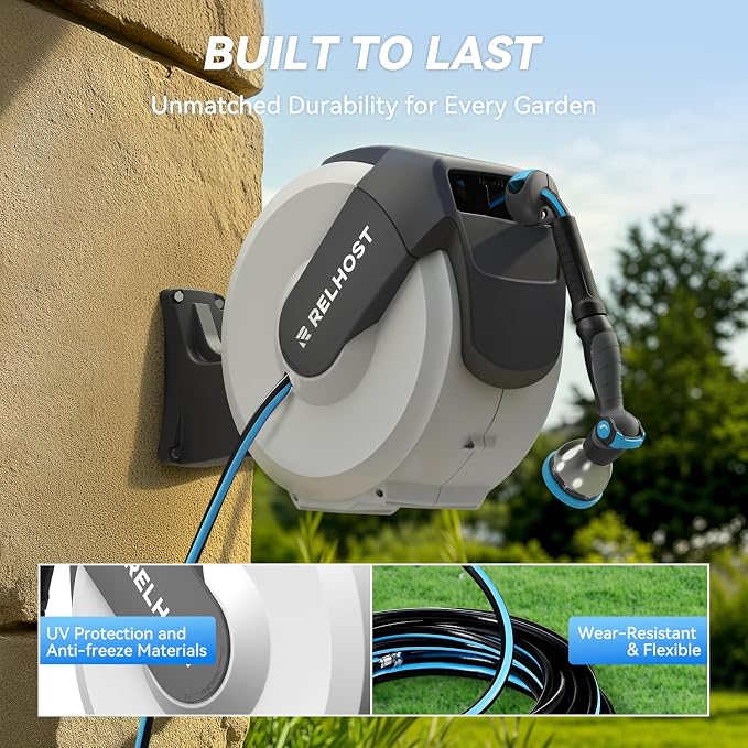 Retractable Garden Hose Reel 100 ft x 1/2 in, Heavy Duty Hose Reel Wall Mount - Image 3