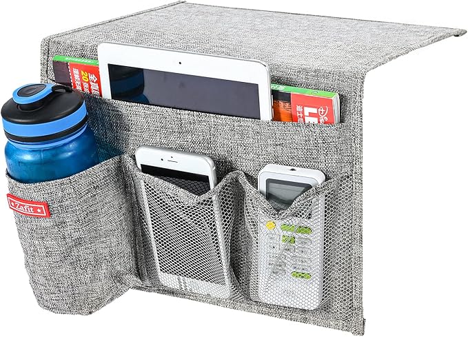 Linen 4 Pockets Bedside Caddy, Bedside Storage Organizer - Image 2
