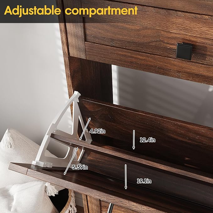 Shoe Cabinet with 4 Flip Drawers & 2 Drawers, Farmhouse Shoe Storage Cabinet - Image 7