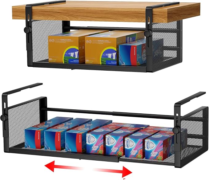 2Pack Under Shelf Basket, Adjustable Hanging Under Cabinet Shelf Storage by AmonHouseware