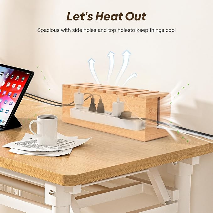 Extra Large Cable Management Box, Bamboo Cable Organizer Storage and Power - Image 4