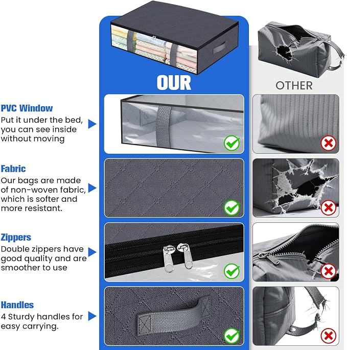 Under Bed Storage Containers, 8 Pack Blanket Storage Bags, Collapsible Storage - Image 6