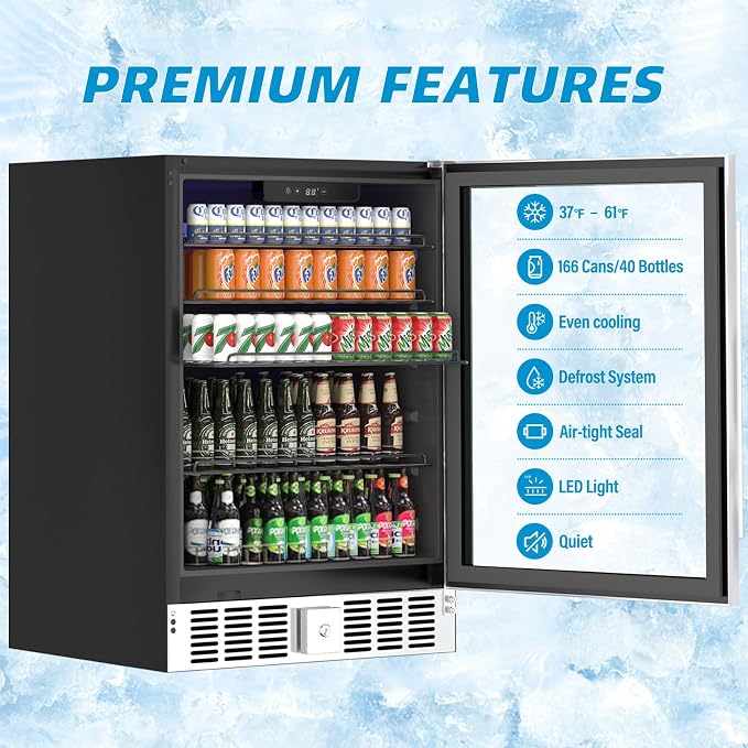 24 inch Beverage Refrigerator, Under Counter Small Refrigerator, 166 Can/5.3 - Image 3