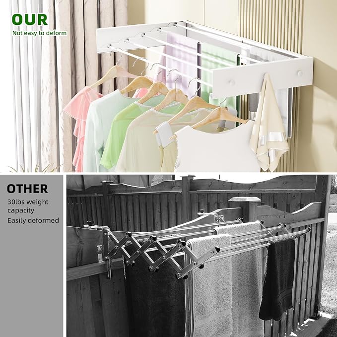 Wall Mounted Drying Rack for Laundry 40'', Folding Drying Rack Clothing Wall - Image 4
