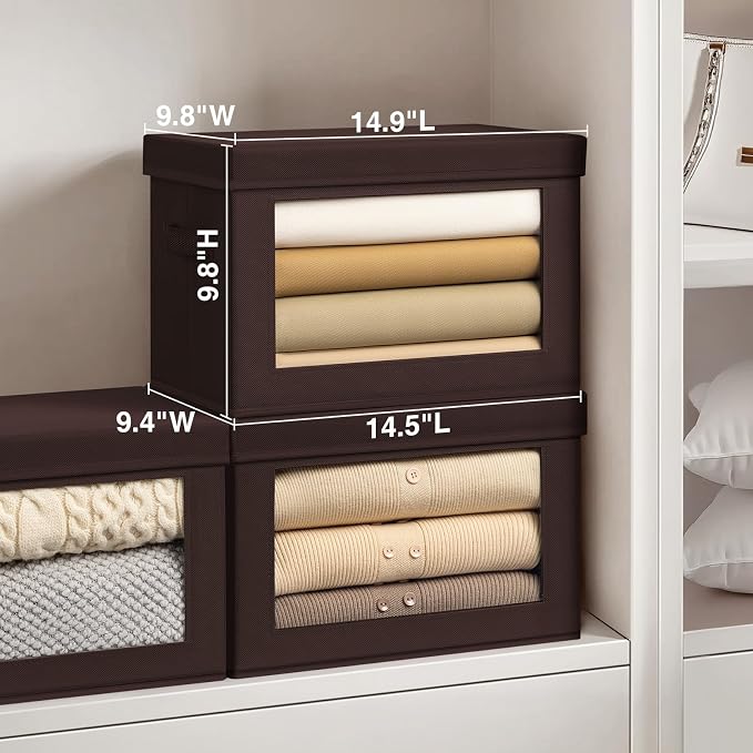Brown Fabric Storage Bins with Lids - Image 2